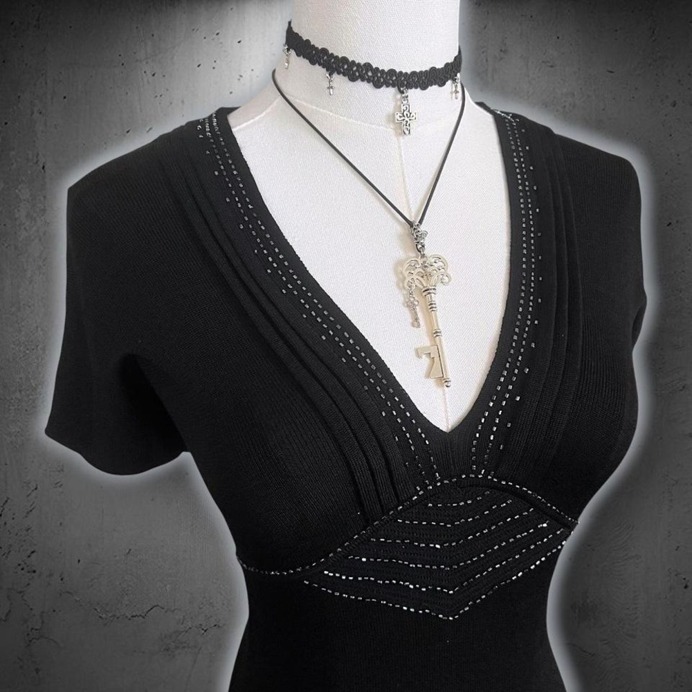 Vintage Emma James Black Beaded Silk Blend Knit Top - Picture 4 of 8